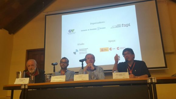 Clausura del foro. De izq. a dcha.: Diego Carcedo, Flavio Vargas, Luis Tejada y Jaime Abello